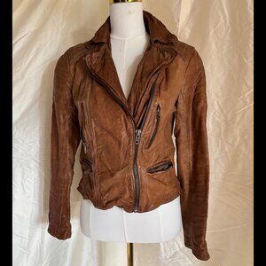ALLSAINTS WOMEN'S TAN ITALIAN LEATHER MOTORCYCLE JACKET UEC US SIZE 8
